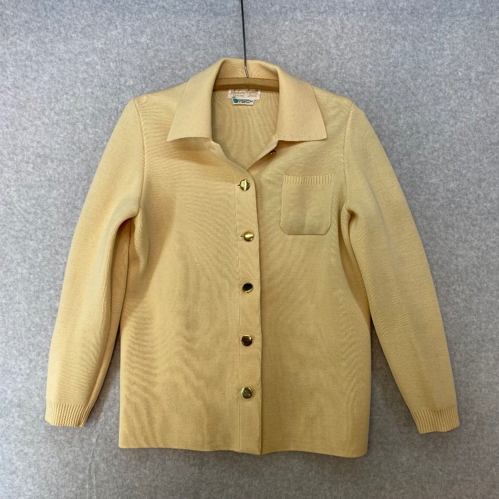 Vintage Andreno Medium Argenti Cream Wool Cardigan Gold Buttons Collared